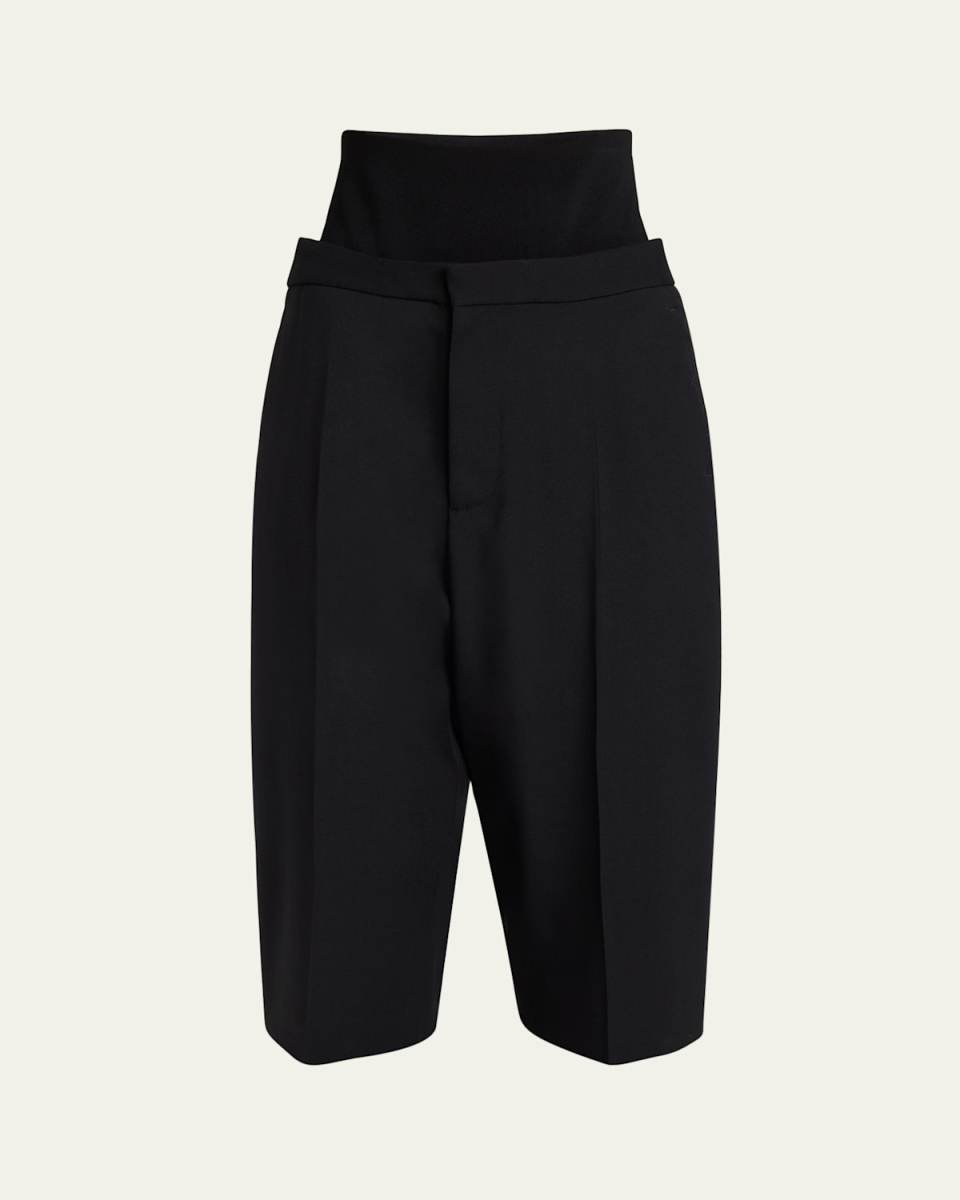 Knit Waistband Long Wool Trouser Shorts